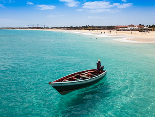 Traditional fisher boat in Santa Maria  in Sal Island in Cape Ve