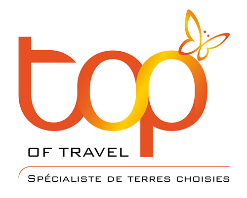 Logo top of travel avec slogan